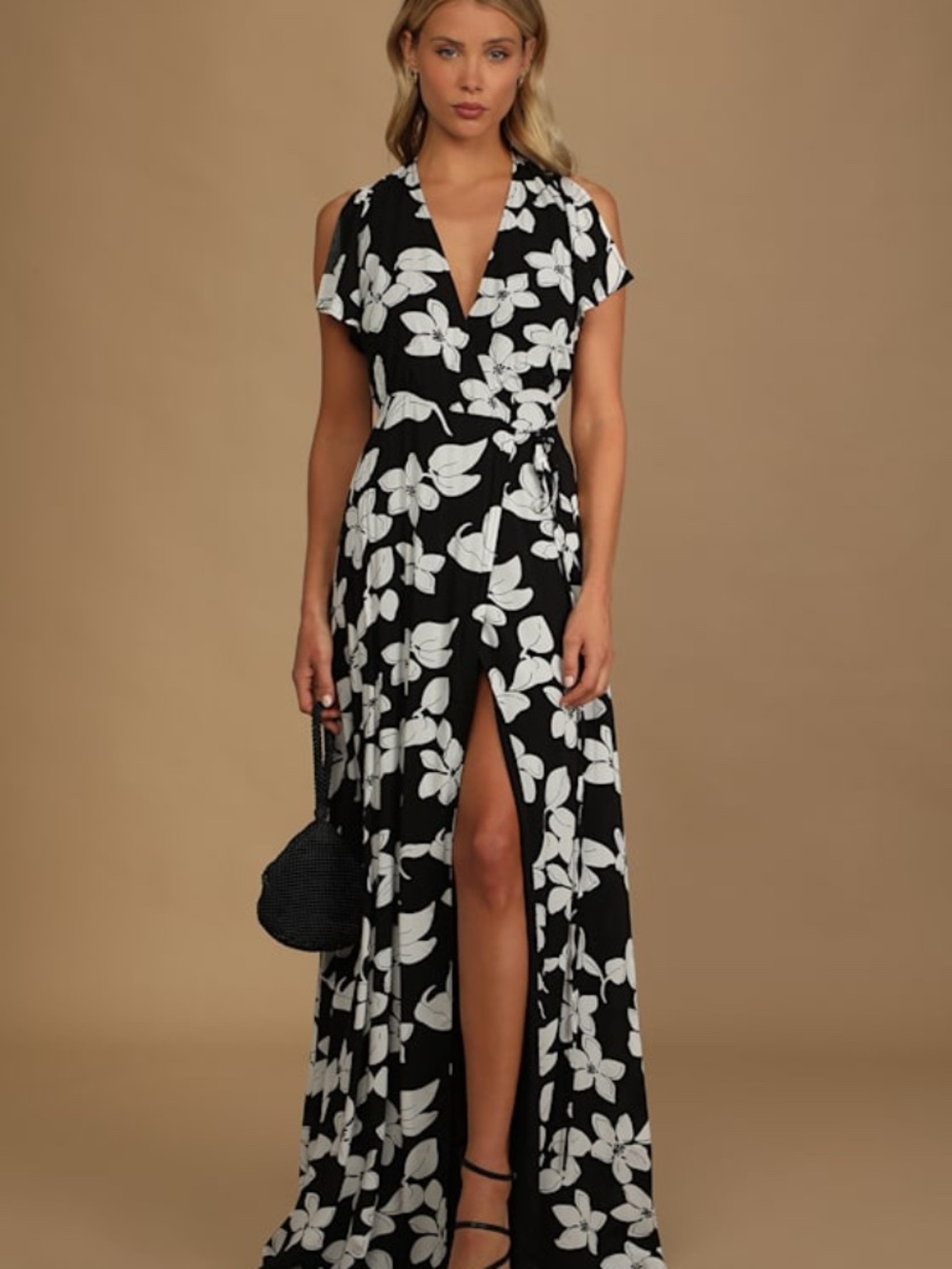 Lulus Azalea Regalia Black Floral Print Wrap Maxi Dress - Size L